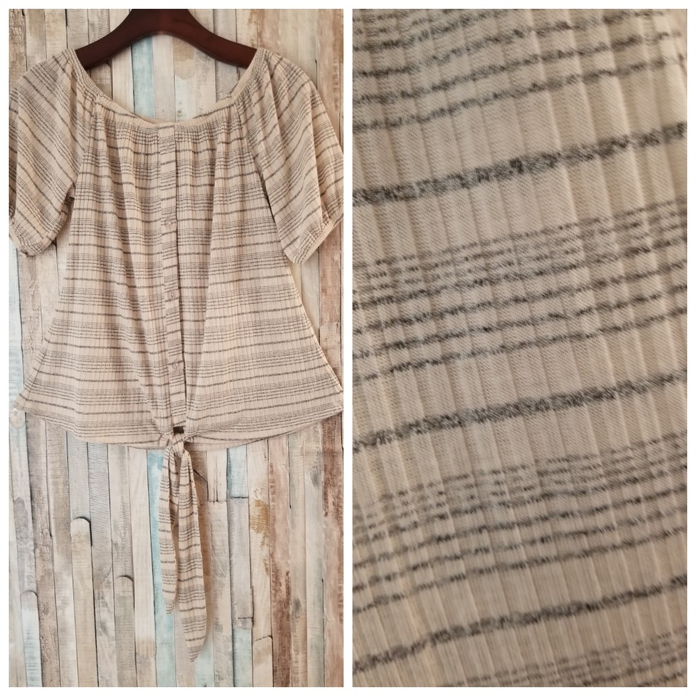 off shoulder gray/pink  strip top